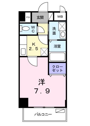 フラットワン(1K/2階)の間取り写真