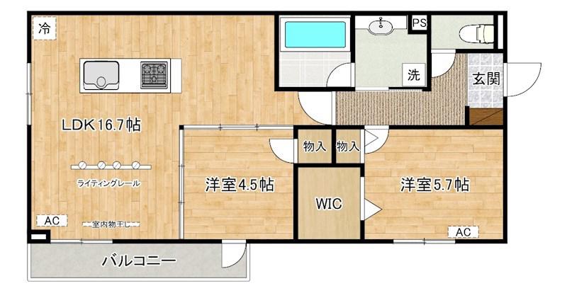D-ROOM浅生(2LDK/2階)の間取り写真