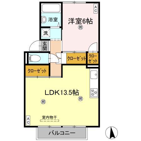 コーポ・シャルン(1DK/2階)の間取り写真