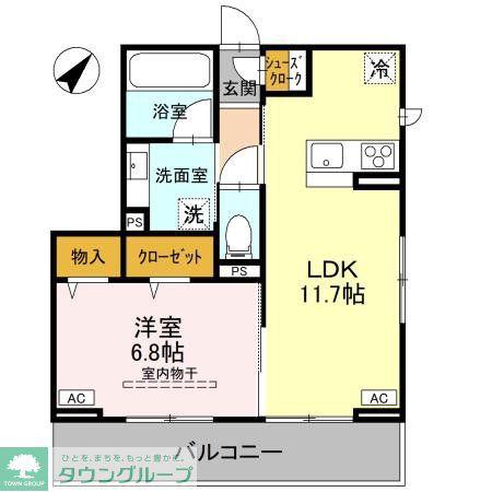 ノーブルラフィネ万平町 B(1LDK/3階)の間取り写真