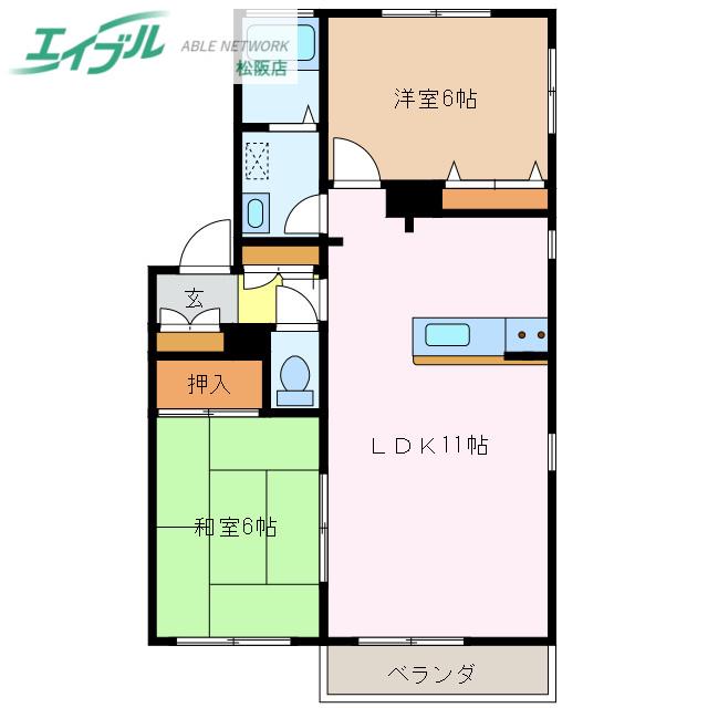 アーバンスクエア B棟(2LDK/1階)の間取り写真