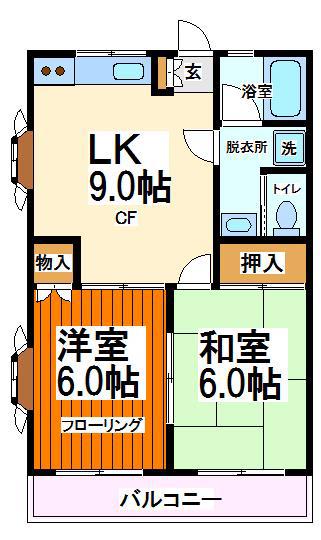 カルムハイツ 弊社管理物件(2LDK/2階)の間取り写真