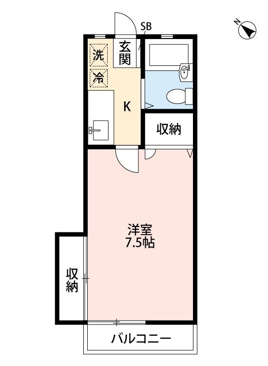 ベルシオン越谷(1K/2階)の間取り写真