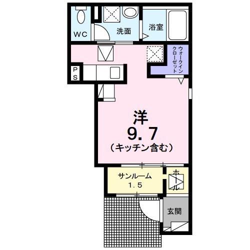 ヴィラ ウィングス(ワンルーム/1階)の間取り写真