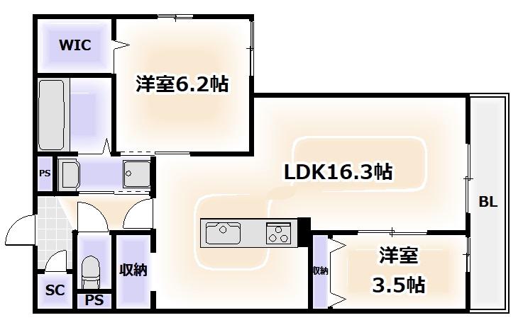 モンテゾーロ西田辺(2LDK/2階)の間取り写真