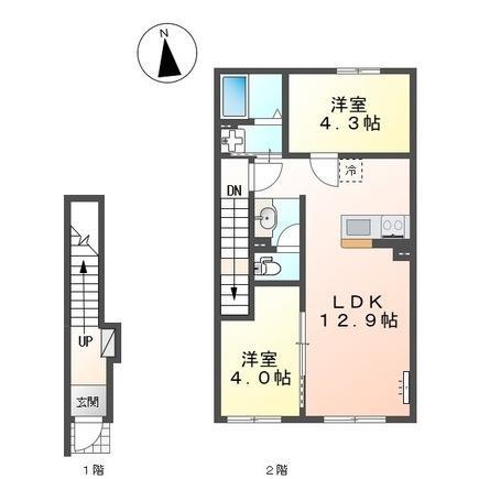 リバーヒルズ大津町 1LDK2LDK(2LDK/2階)の間取り写真