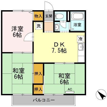 サンライズ勝間田(3DK/2階)の間取り写真
