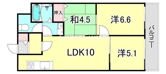 甲山グリーンハイツ(3LDK/1階)の間取り写真