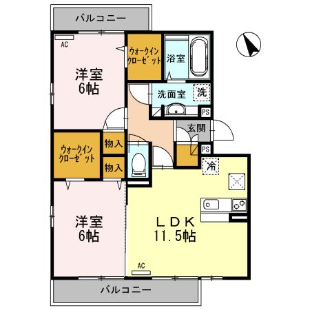 エリシオンウエスト(2LDK/1階)の間取り写真