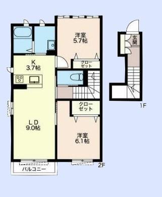 クオリスタ志木(2LDK/2階)の間取り写真