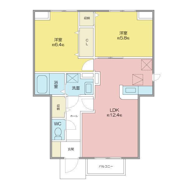 チェスナット ハ-トI(2LDK/1階)の間取り写真