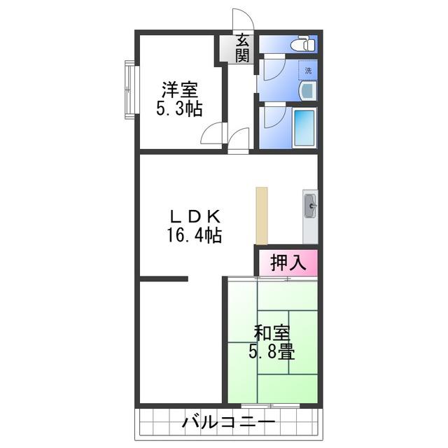 畑野マンション A棟(2LDK/2階)の間取り写真