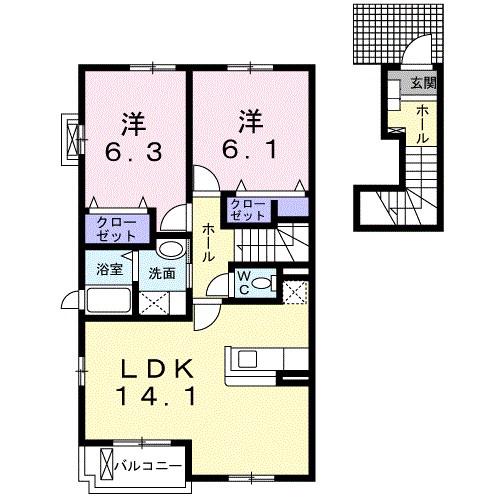 ジュピター(2LDK/2階)の間取り写真