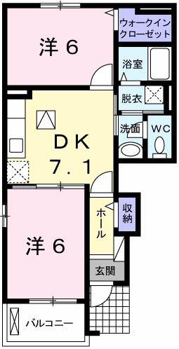 ノイ・フリーデB棟(2DK/1階)の間取り写真