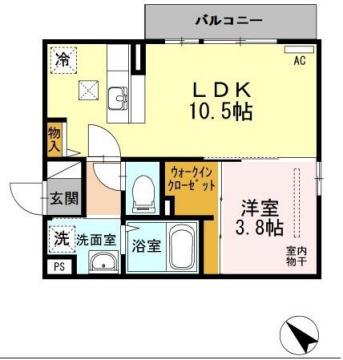 ディールーム博多駅南(1LDK/1階)の間取り写真