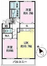 ヴィラコンテッサ原II(2LDK/2階)の間取り写真