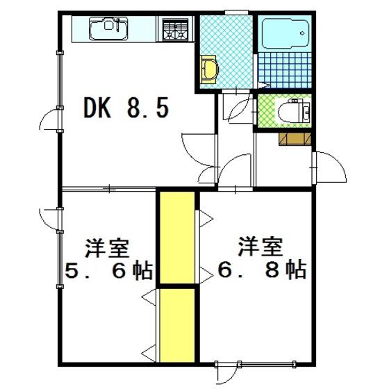 ハイツミクミン(2DK/2階)の間取り写真