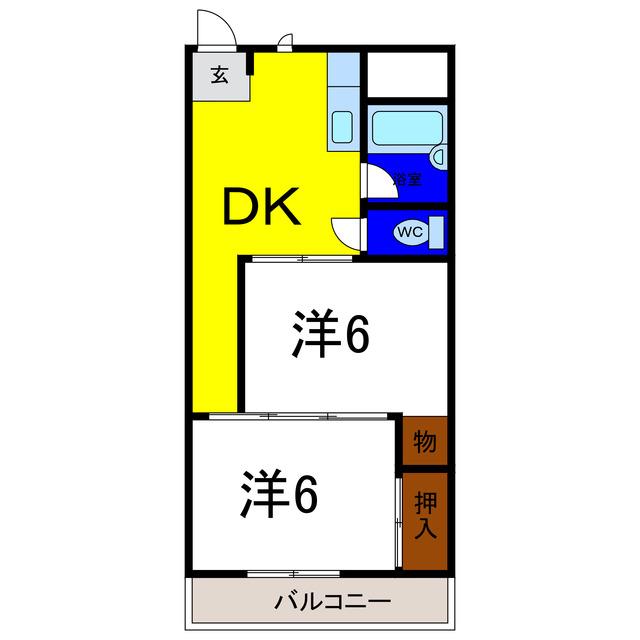 フクポンファミリーマンション(2DK/6階)の間取り写真