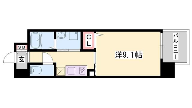 クレール姫路II(1K/6階)の間取り写真
