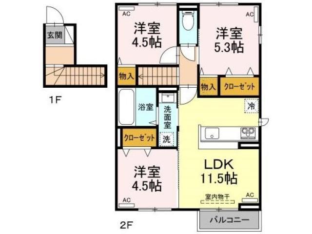 アルティス庄町(3LDK/2階)の間取り写真