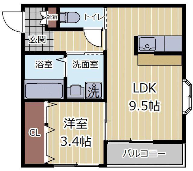 シャトルクレスト向山A(1LDK/1階)の間取り写真