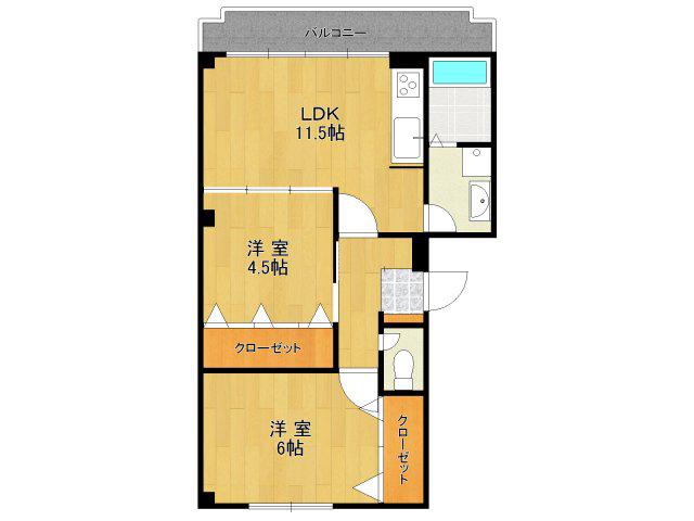 レシェンテ安倉(2LDK/2階)の間取り写真