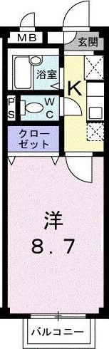 ドミール城南I(1K/2階)の間取り写真
