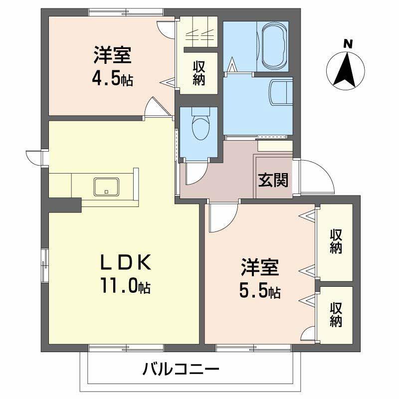 フローエA(2LDK/2階)の間取り写真