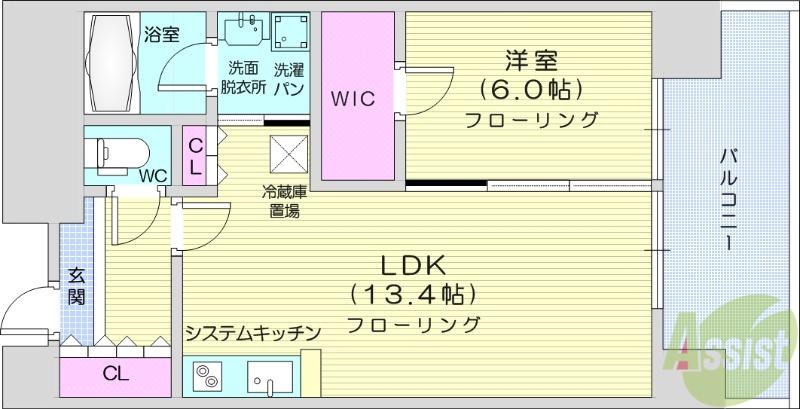 シュロスミーナ晩翠通(1LDK/13階)の間取り写真