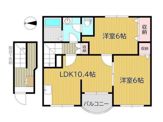 クレストール福泊B棟 202(2LDK/2階)の間取り写真