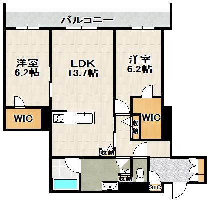 CELFENA 宝塚・川面 HAUTDEGAMME(2LDK/2階)の間取り写真