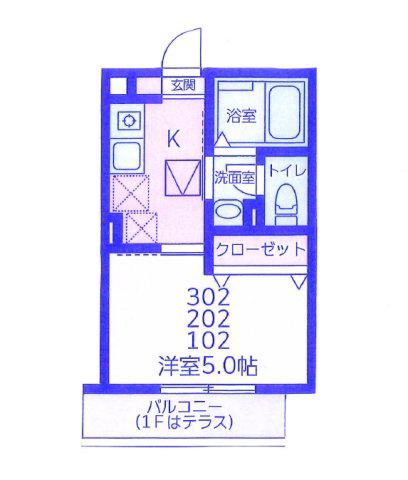 ウイング大倉山(1K/3階)の間取り写真