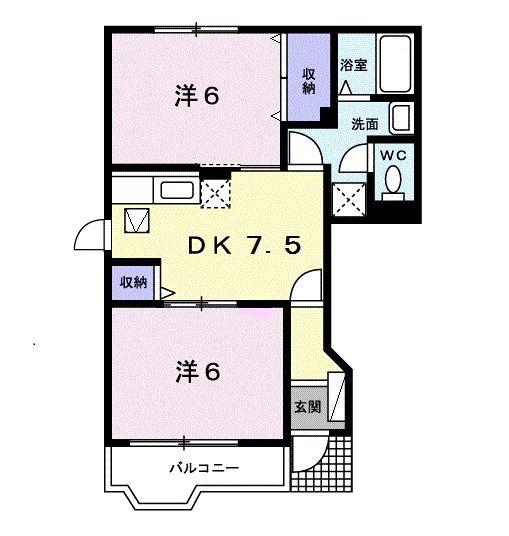 カナンハイムA(2DK/1階)の間取り写真
