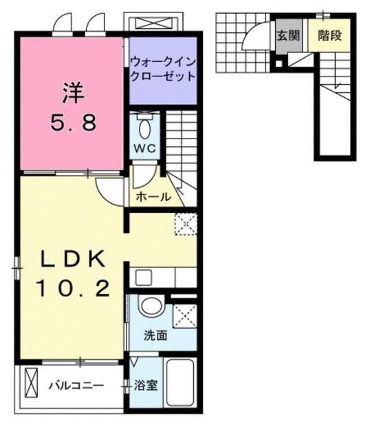 スカイコート(1LDK/2階)の間取り写真