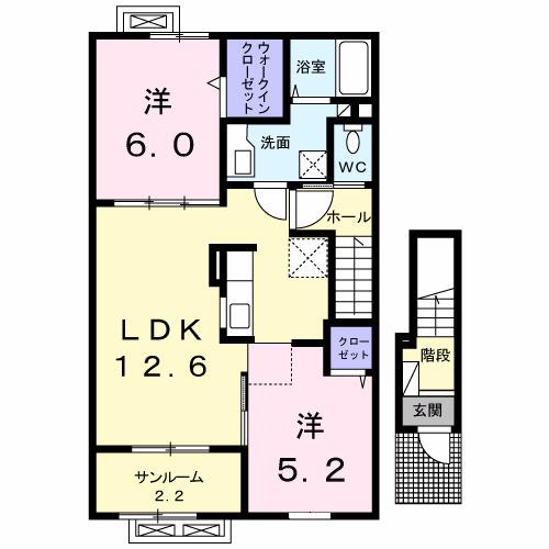 ヴィラ スカイ セブン(2LDK/2階)の間取り写真
