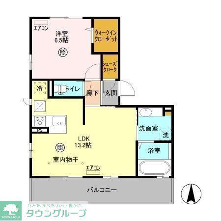 VERDEB棟(1LDK/1階)の間取り写真