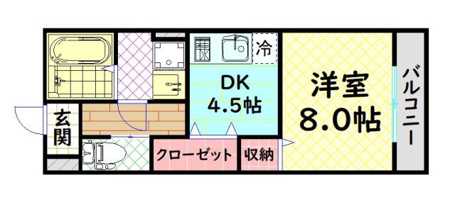 ヒルズシンシアII(1DK/2階)の間取り写真