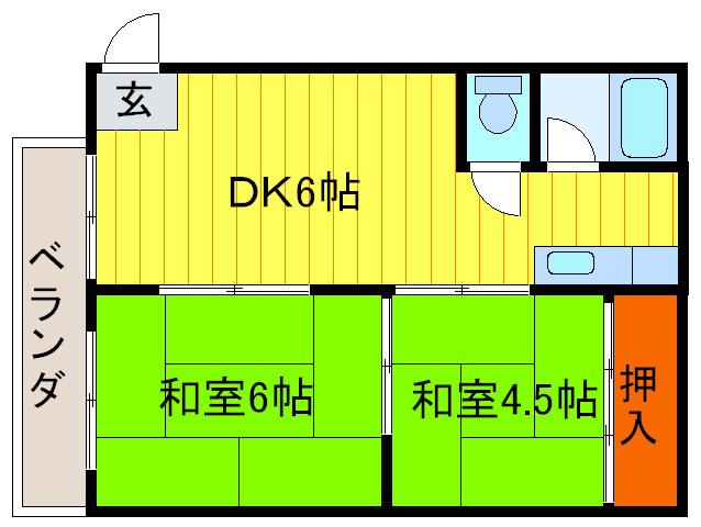 松矢グランドマンション(2DK/1階)の間取り写真