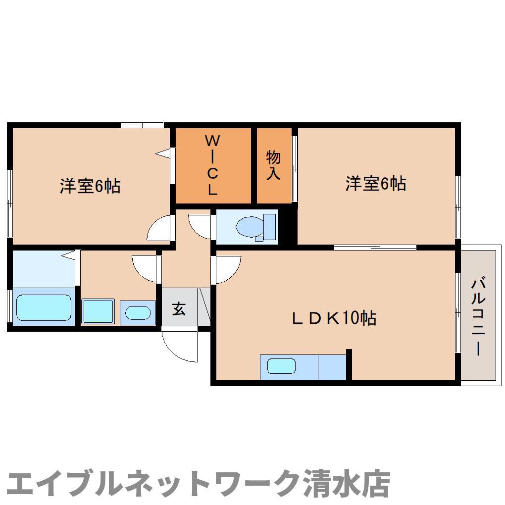 ＪＲ東海道本線 清水駅(静岡) 徒歩13分 3階建 築27年(2LDK/3階)の間取り写真