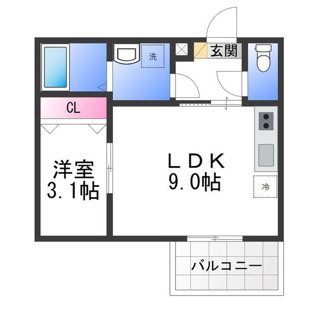 ジーメゾン上野町(1LDK/3階)の間取り写真