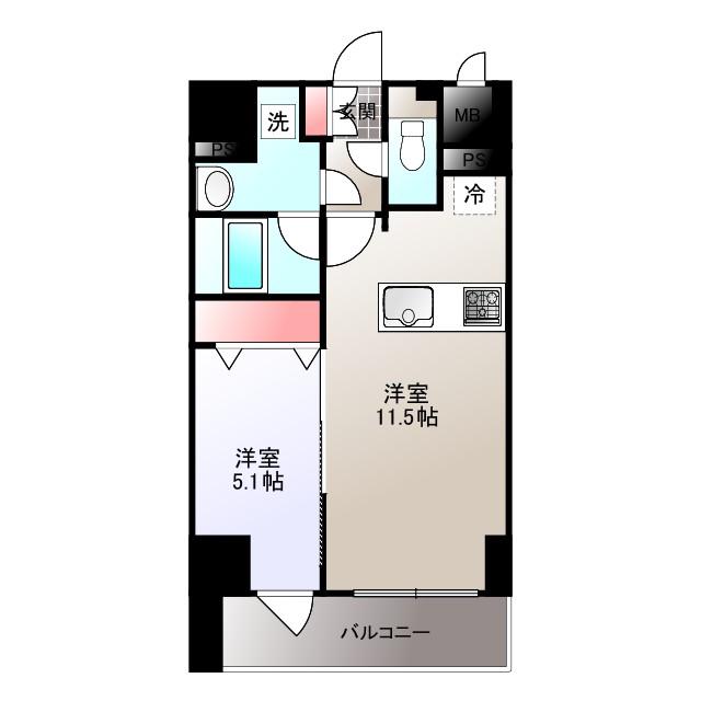 ヴィラドゥスール(1LDK/6階)の間取り写真