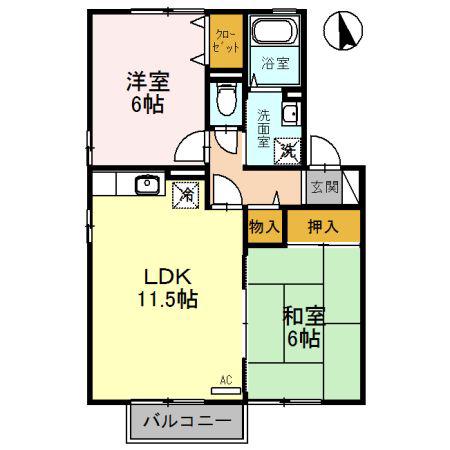 ルミナスナカジマC棟(2LDK/2階)の間取り写真