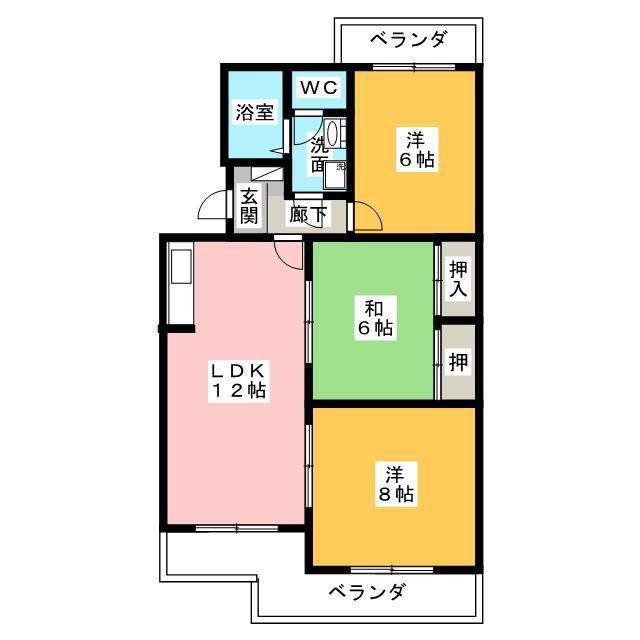 ハピネスII(3LDK/2階)の間取り写真