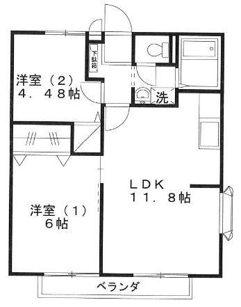 グランドールA棟(2LDK/2階)の間取り写真