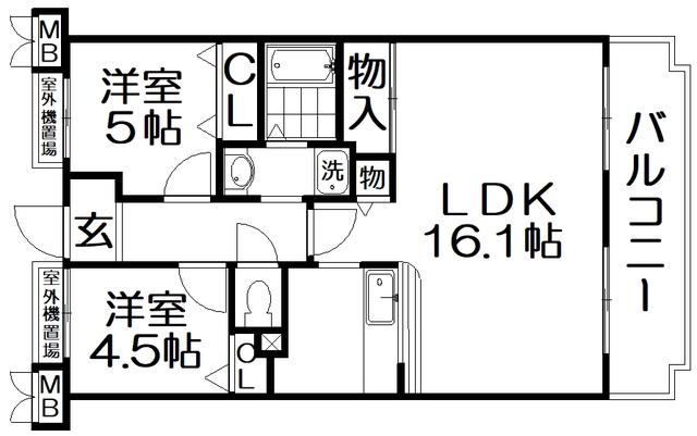 グレースコート香里園(2LDK/2階)の間取り写真