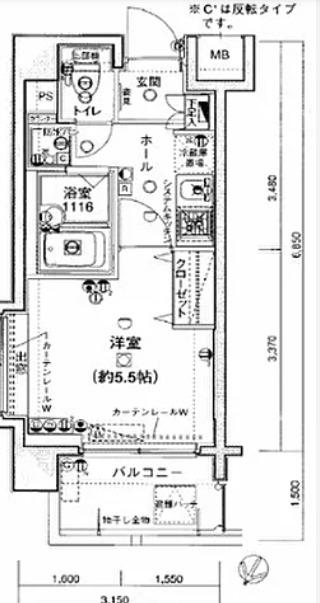 エクセリア横浜(1K/7階)の間取り写真