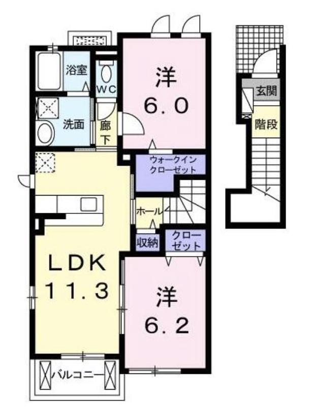 モンブランA(2LDK/2階)の間取り写真