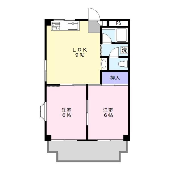 ハイネスたき(2LDK/2階)の間取り写真