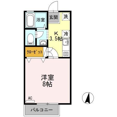 セジュール西琴芝(1K/1階)の間取り写真