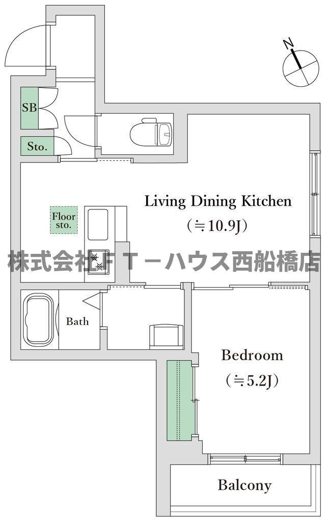 グランN(1LDK/1階)の間取り写真
